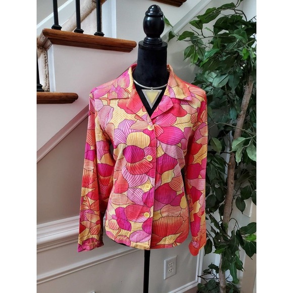 Coldwater Creek Women's Floral Linen Long Sleeve Buttons Front Casual Jacket M - Picture 9 of 9